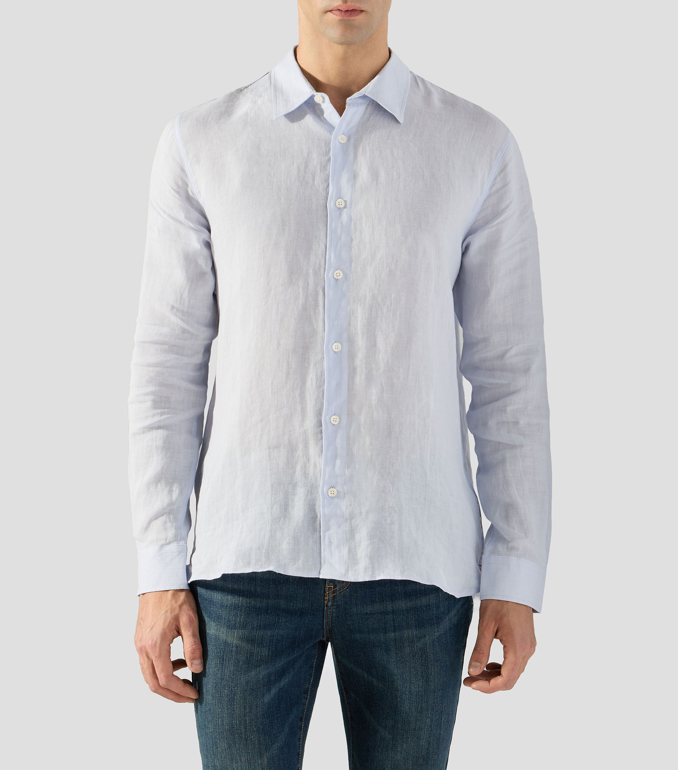 Camisa lisa en lino con manga larga Hombre